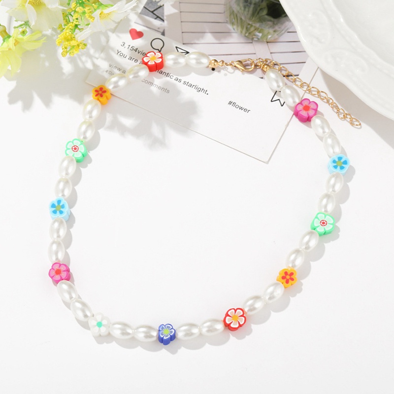 Fashion Trend Imitation Pearl Rubber Flower Necklace European And American Necklaces