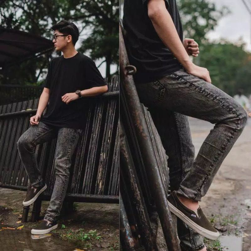 Celana Panjang Jeans Pria Snow Black Original Skinny Fit Slimfit Cowok