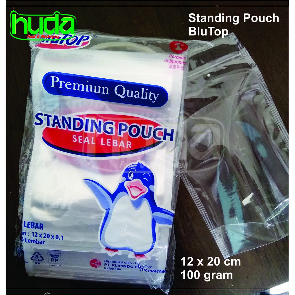 Kemasan Plastik Standing Pouch Stp Blutop 12x20 Cm Seal Lebar