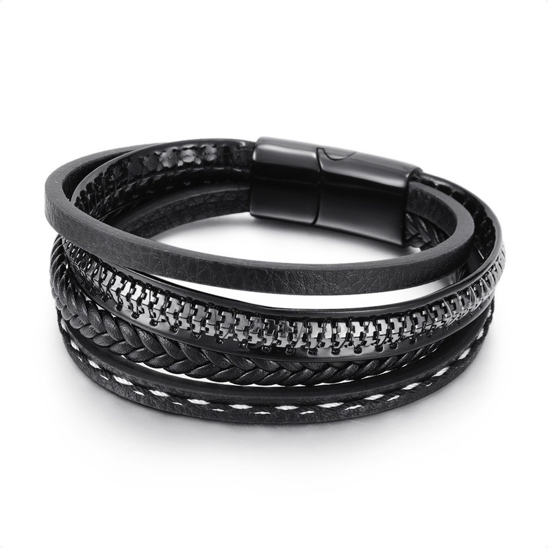 [Z H Perhiasan] Hip Hop Rock Retro Pria Fashion Multi Layer Gelang Kulit Pesta Perhiasan Aksesoris 19CM/21CM/23CM