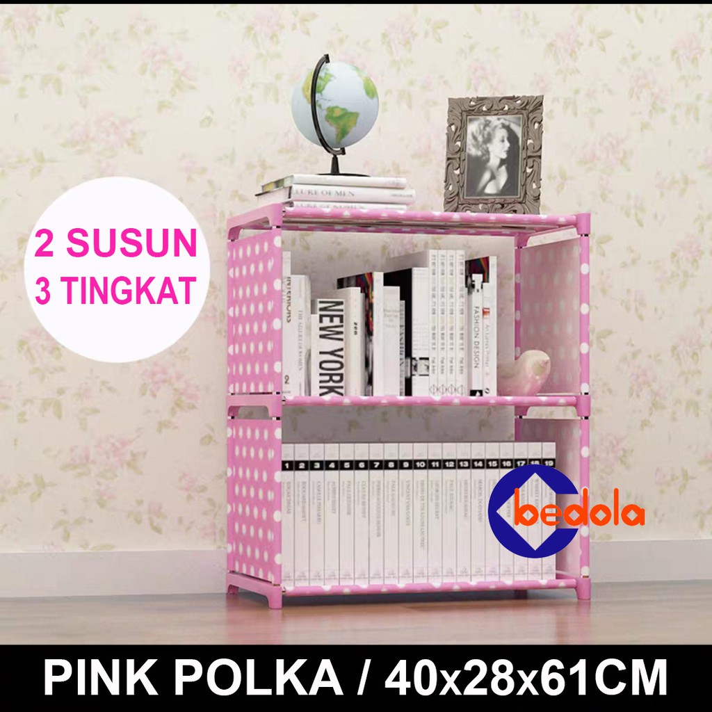 Rak serbaguna 3 tingkat 2 susun rak buku portable lemari multi fungsi