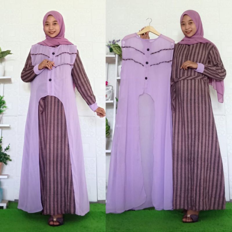 Gamis 2 in 1 salur / Gamis Linen /Gamis 2 in 1 Cantik