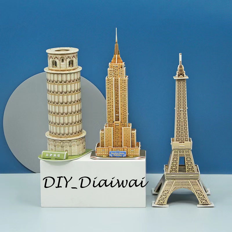 Puzzle 3D DIY bahan foam &amp; paper Global Tourist Attractions / Keajaiban Dunia mainan puzzle edukasi anak