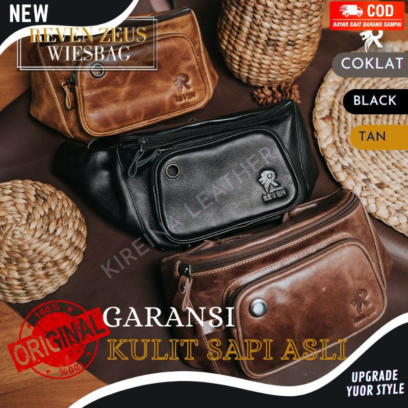 TERBARU Waistbag pria Kulit Sapi Asli Reven Zeus Original