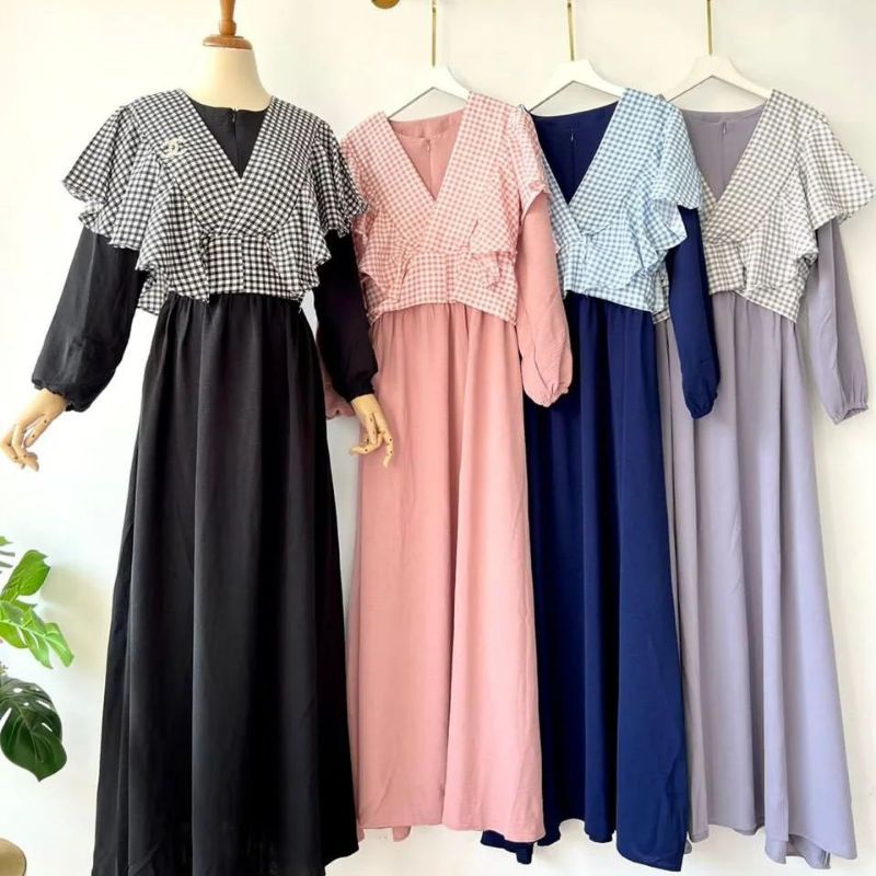 DRESS REGINA 2IN1 KOTAK, SHAKILA KATUN, GAMIS HIJAB MUSLIM, DRESS MAXY