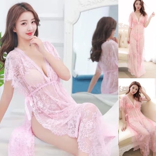 Sexy Lingerie Long Dress Baju Tidur Panjang Baju Haram Wanita Seksi TA0324 Pink Baju Dinas Istri