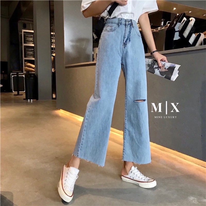 JEANS HIGHWAIST IMPORT CELANA PANTS WANITA CEWEK CULLOTE HW RIPPED BAGGY DENIM MX826