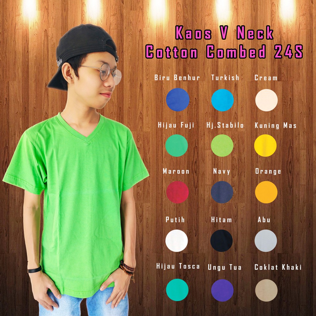 KAOS POLOS V NECK COTTON COMBED 24S LENGAN PENDEK / V-NECK PRIA / VNECK KAOS WANITA