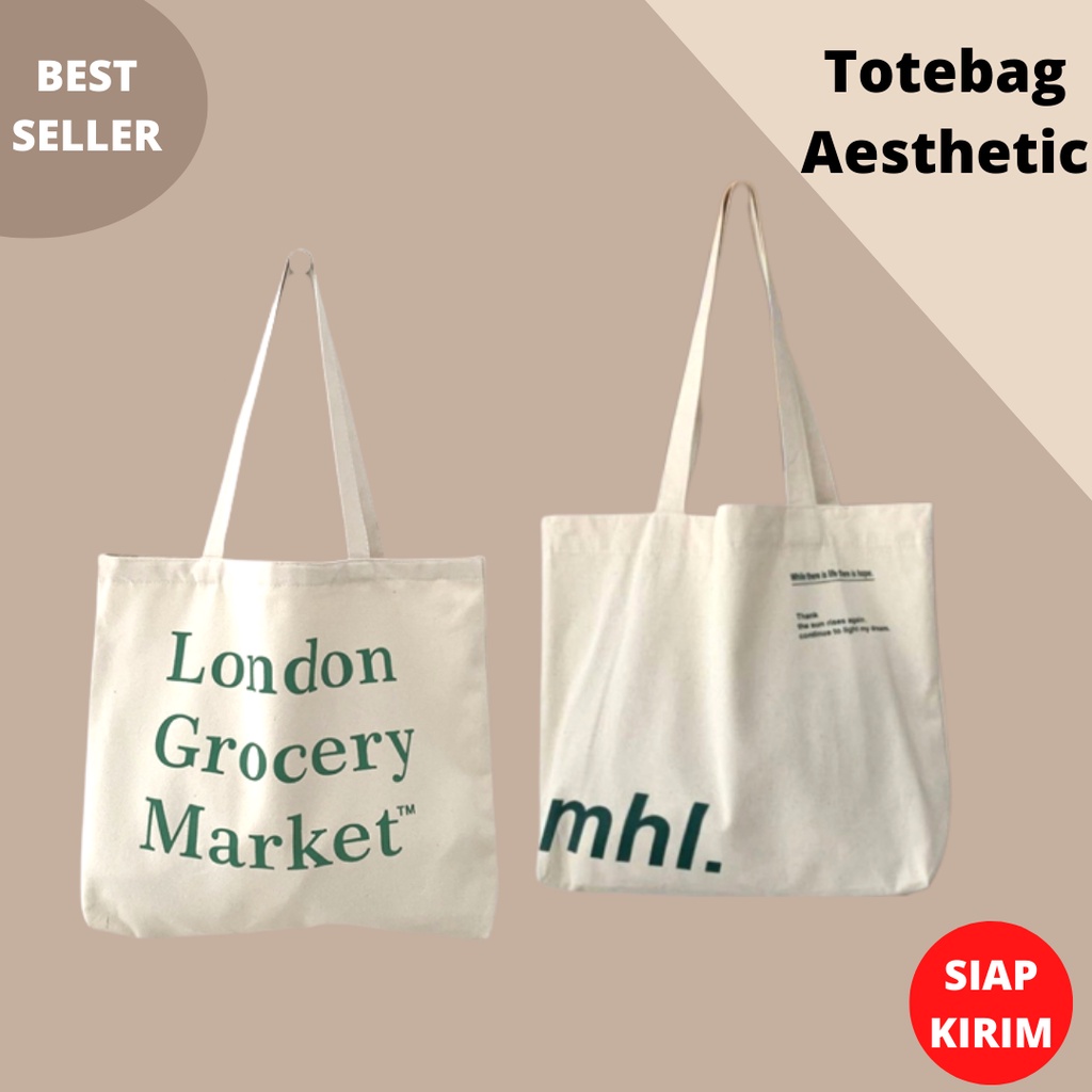 Totebag Kanvas Aesthetic Wanita Pria Remaja Resleting Korean Style