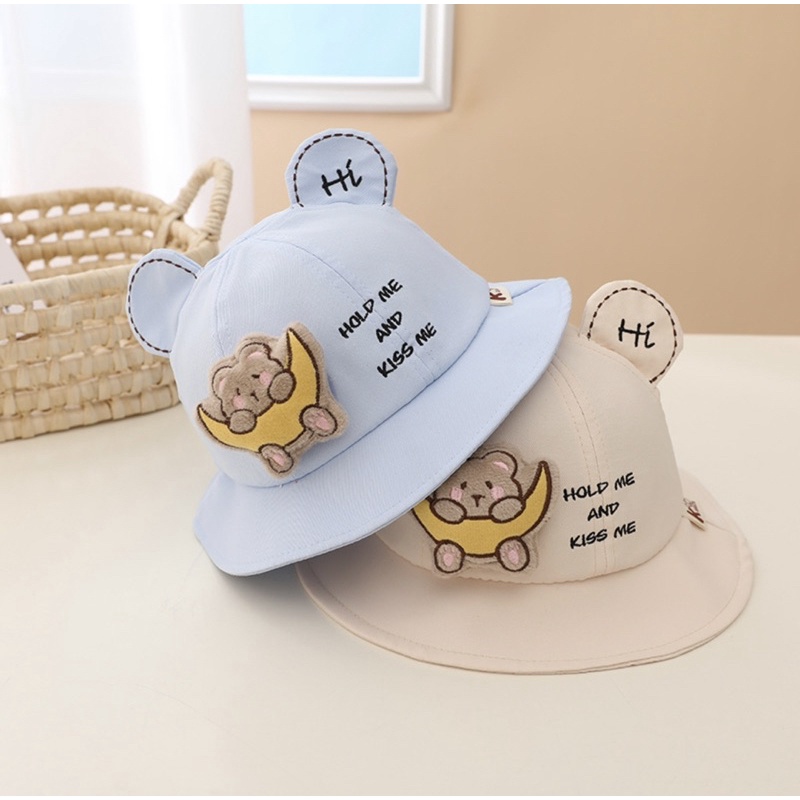 Topi Bucket Anak Balita Import Model Moon and Bear Timbul