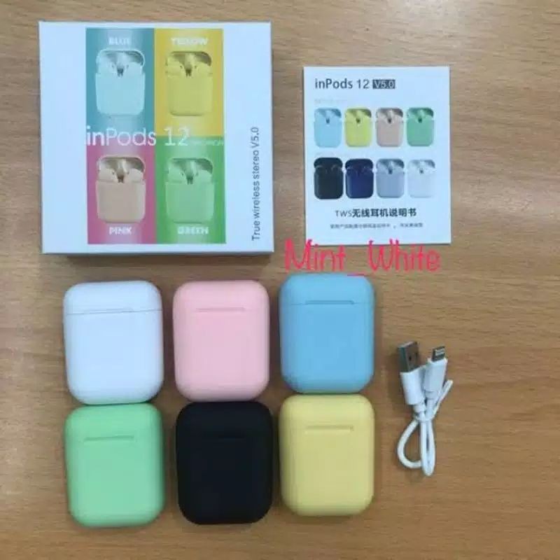 MEASTORE | HEADSET BLUETOOTH WIRELESS I12 TWS BLUETOOTH VERSI 5.0 INPODS MACARON WIRELESS