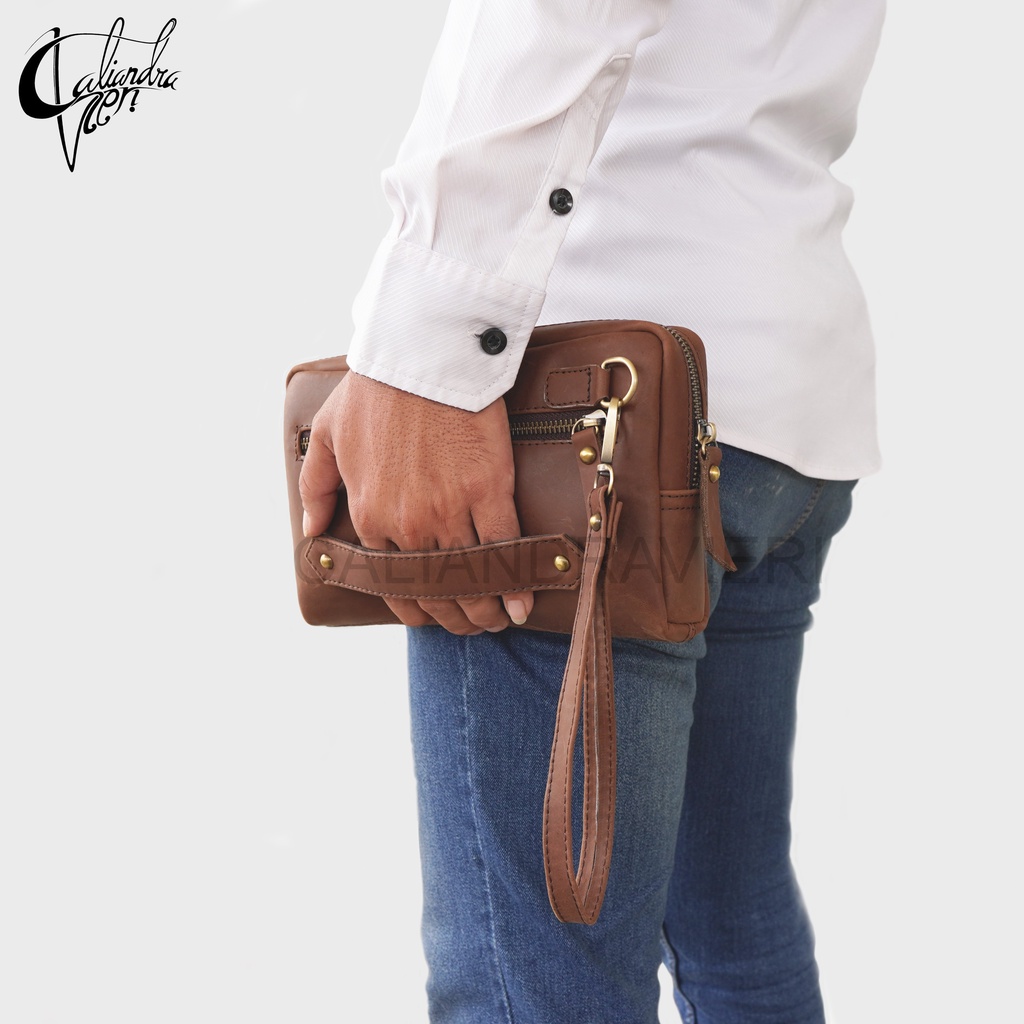 Caliandravieri Clutch Pria Kulit Asli CV2 Kasual Vintage