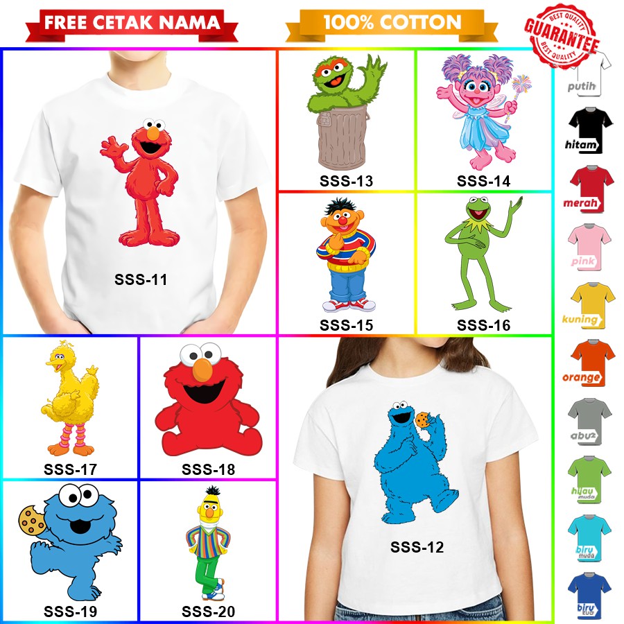 [FREE NAMA!!] Kaos Baju COUPLE  ANAK DAN DEWASA SESAME STREET ELMO BANYAK MOTIF