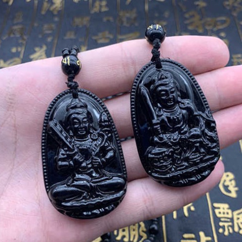 1pc Kalung Liontin Batu Obsidian Alami Ukiran Budha