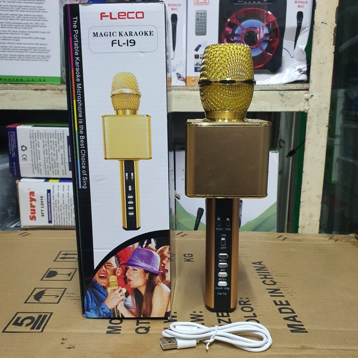 Microphone Wireless Bluetooth Fleco FL-19 Untuk Smule / Karoke