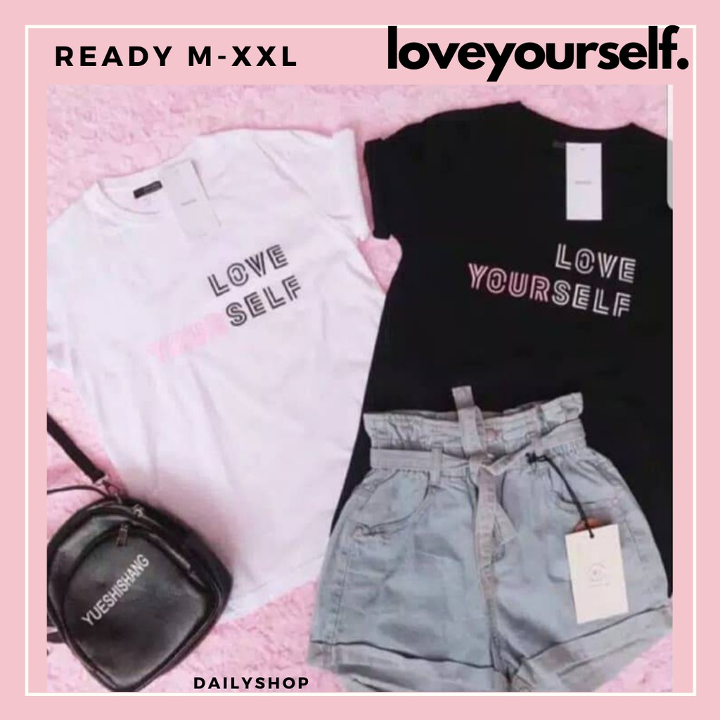  BAJU  KAOS  KATUN BTS  LOVE YOURSELF PUTIH  HITAM OVERSIZE 