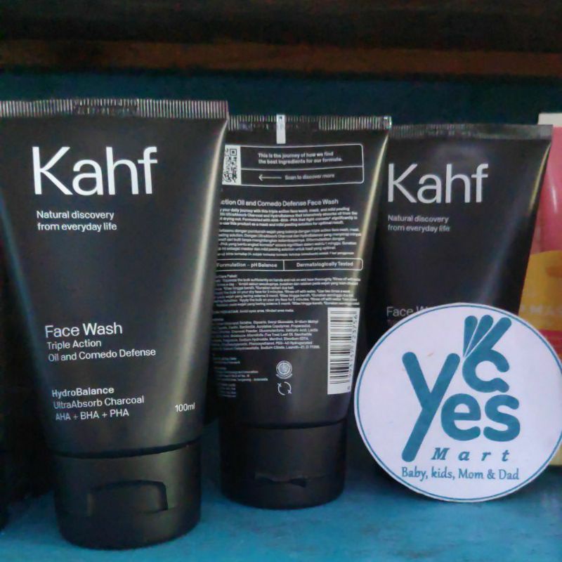 Kahf Face Wash 3in1 Sabun Muka 100 ml Cowok Triple Action Oil &amp; Comedo Defense Komedo HydroBalance Charcoal Pembersih wajah Pria Men Man