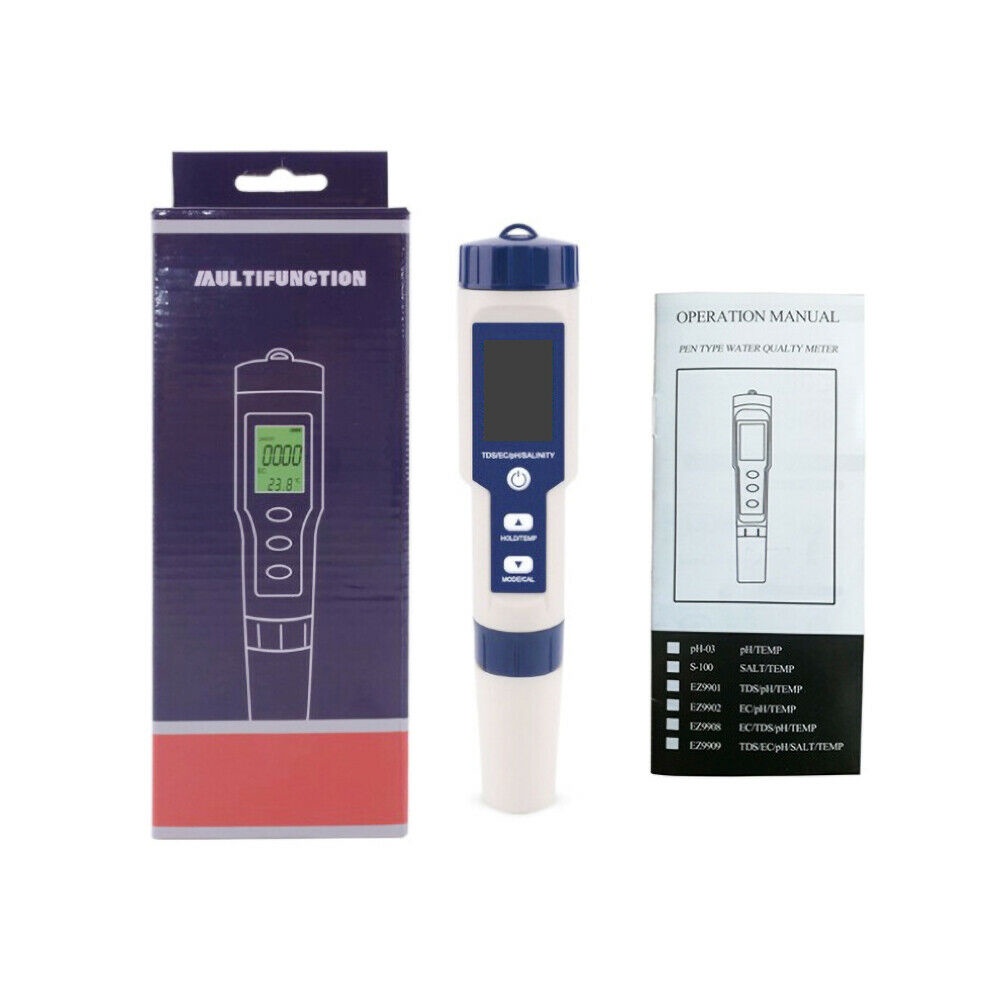 5 In 1 Tds / Ec / Ph / Salinity / Temperatur Meter Digital Untuk Mengukur Kualitas Air