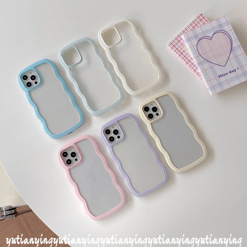 Soft Case TPU Transparan 2 In 1 Frame Gelombang Multi Warna Untuk IPhone 7plus 8plus XR 11 12 13 Pro Max 7 8 XS X