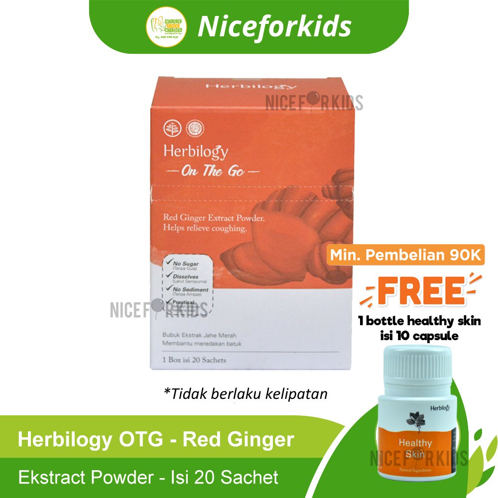 Herbilogy OTG Red Ginger (isi 20) / Bubuk ekstrak jahe merah untuk meringankan batuk kering &amp; flu