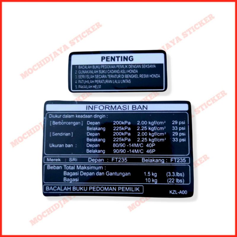 STIKER WARNING PENTING HONDA INFORMASI BAN