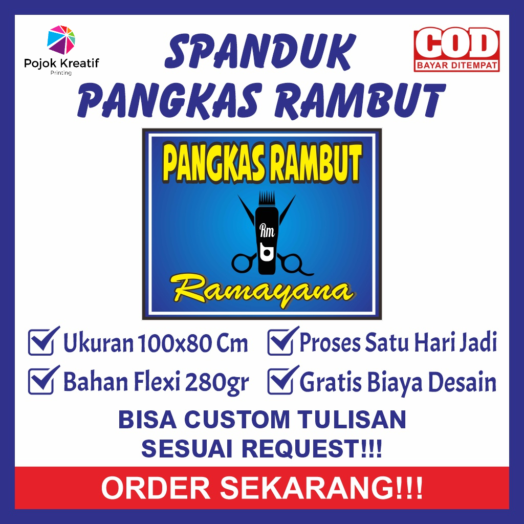 Spanduk Sepanduk Banner Baner Bener Poster Backdrop Plang Promosi Usaha Cukur Pangkas Rambut Ukuran 