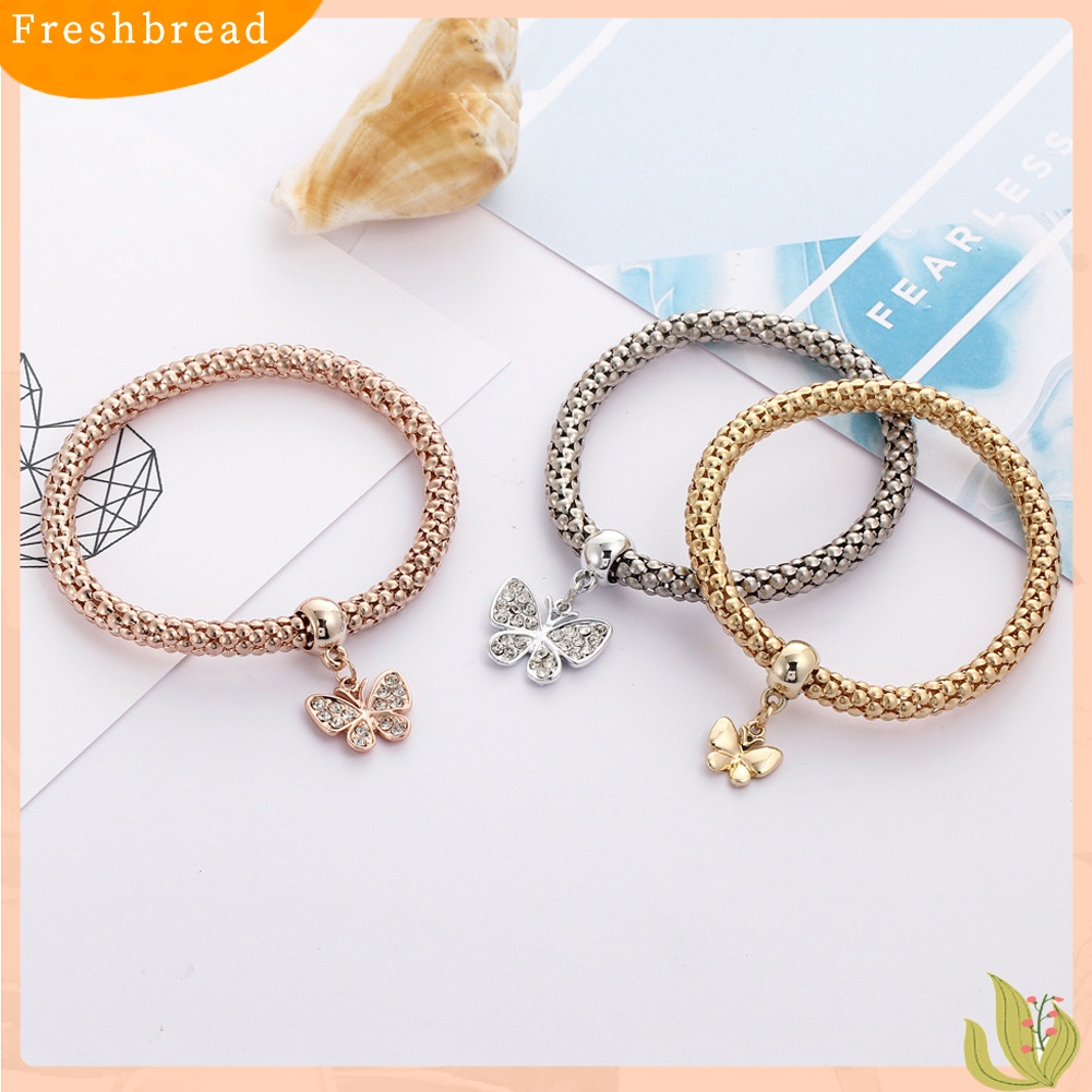 Terlaris 3Pcs/Set Alloy Rhinestone Butterfly Pendant Women Bracelet Charm Jewelry Gift