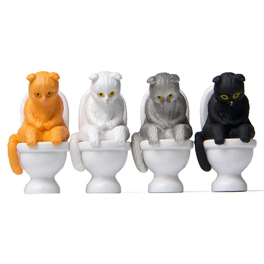 Lanfy Kucing Duduk Di Closestool Toilet Mikro Lanskap Simulasi Kitten Cat Ornamen Patung Hewan Peliharaan DIY Ornamen Miniatur Kerajinan Desktop Ornamen