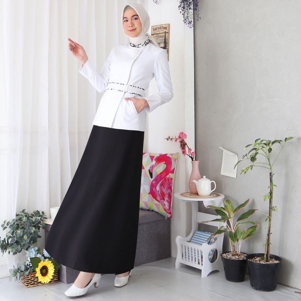 BLAZER WANITA B&amp;V LYNELLE / Seragam PNS / Baju PDH PNS Wanita / Baju Dinas Pemda Wanita / Baju Khaki PNS Wanita / Seragam ASN Wanita / Baju Guru Wanita - 7007 PUTIH HITAM