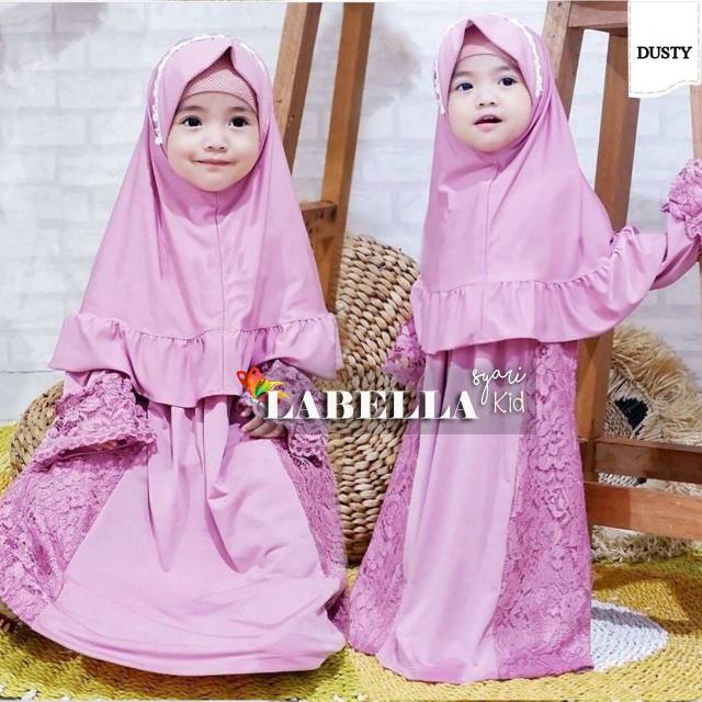 Gamis Anak syari labella  BAHAN MOSCREPE KOMBI BROKAT