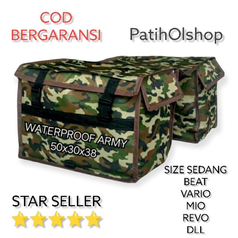 WATERPROOF ARMY, TAS KANDEK MOTOR ANTI AIR, TAS KURIR, TAS OBROK, BAGASI MOTOR, SIZE 50X30X38