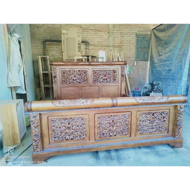 Dipan ukir jati Tempat tidur jati dipan peluru mawar ranjang tempat tidur