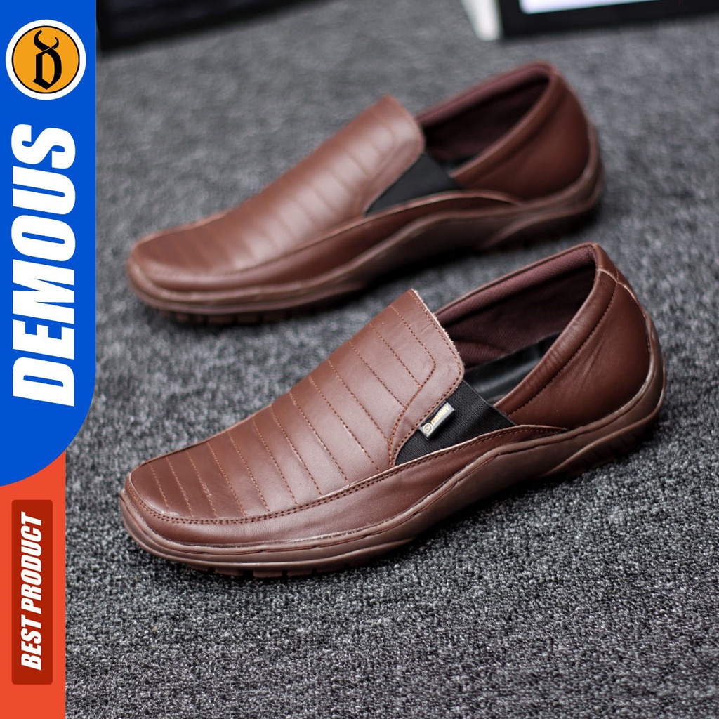 DEMOUS Badic - Sepatu Slip On Pria Casual Kulit Asli