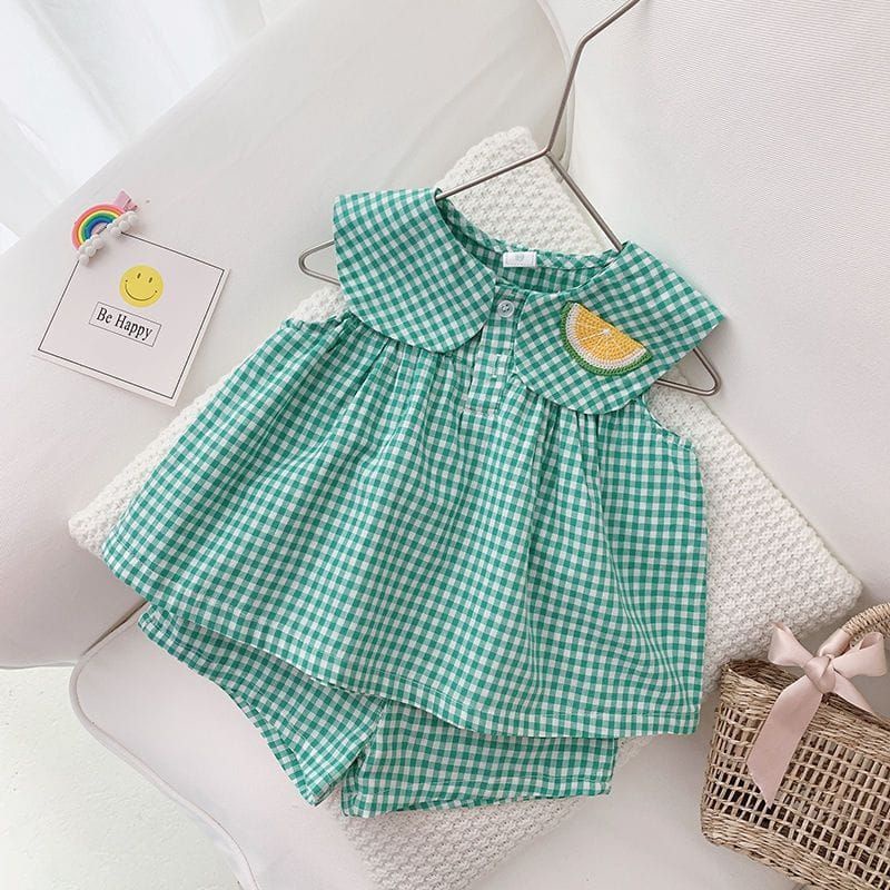 SETELAN SATU SET BAJU FRUIT KOTAK ANAK PEREMPUAN CEWEK BABY  LUCU MURAH