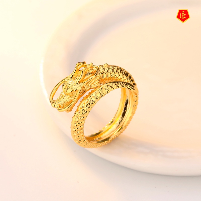 [Ready Stock]Temperament Personality Golden Dragon and Phoenix Couple Rings