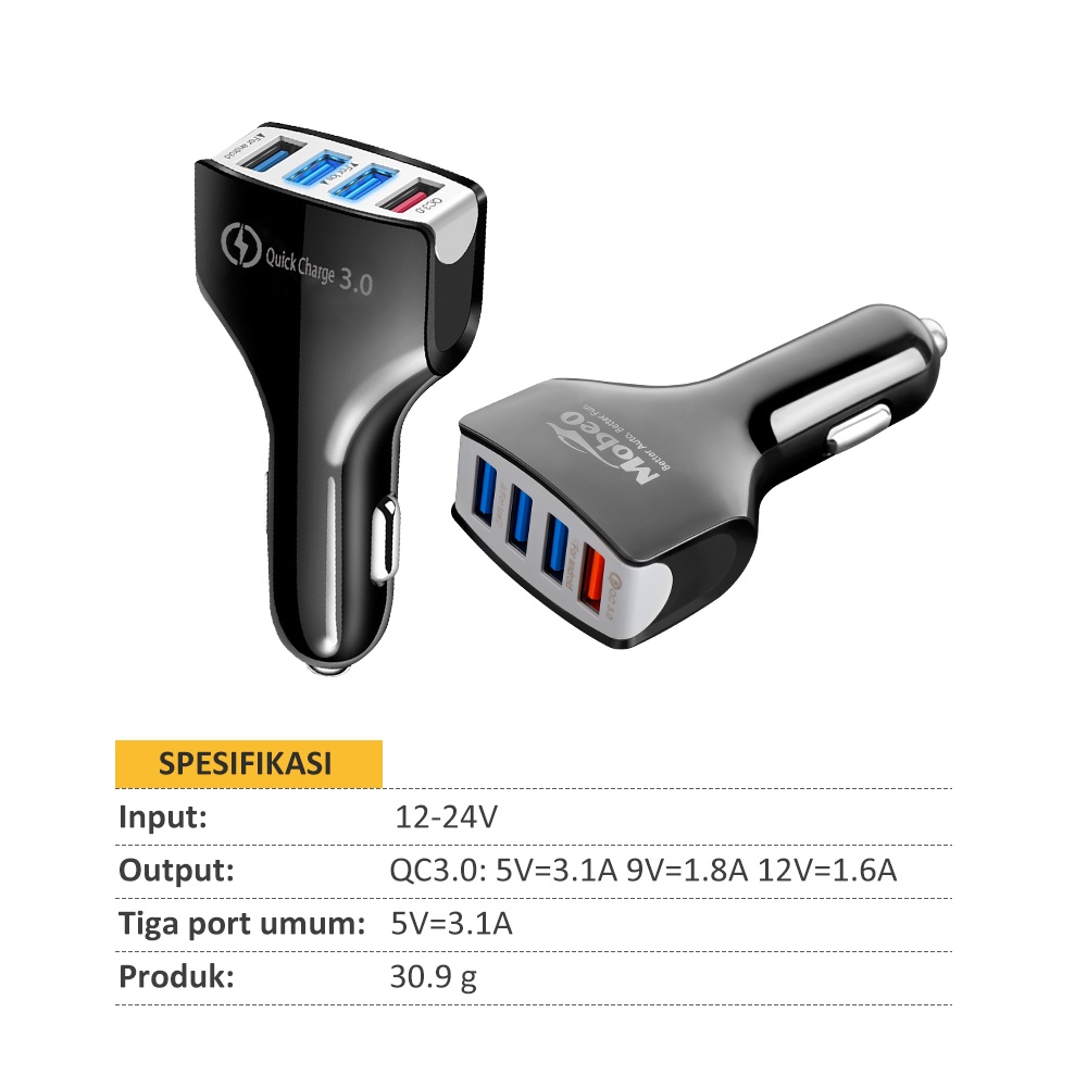 QC3.0 lighter car charging 4 port USB 3.1A Mobeo