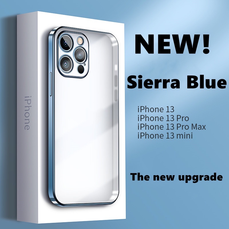 【Sierra Blue】Luxury Plating Square Frame Soft Silicone Case for iPhone 11 12 13 Pro Max XR X XS MAX  Transparent Cover