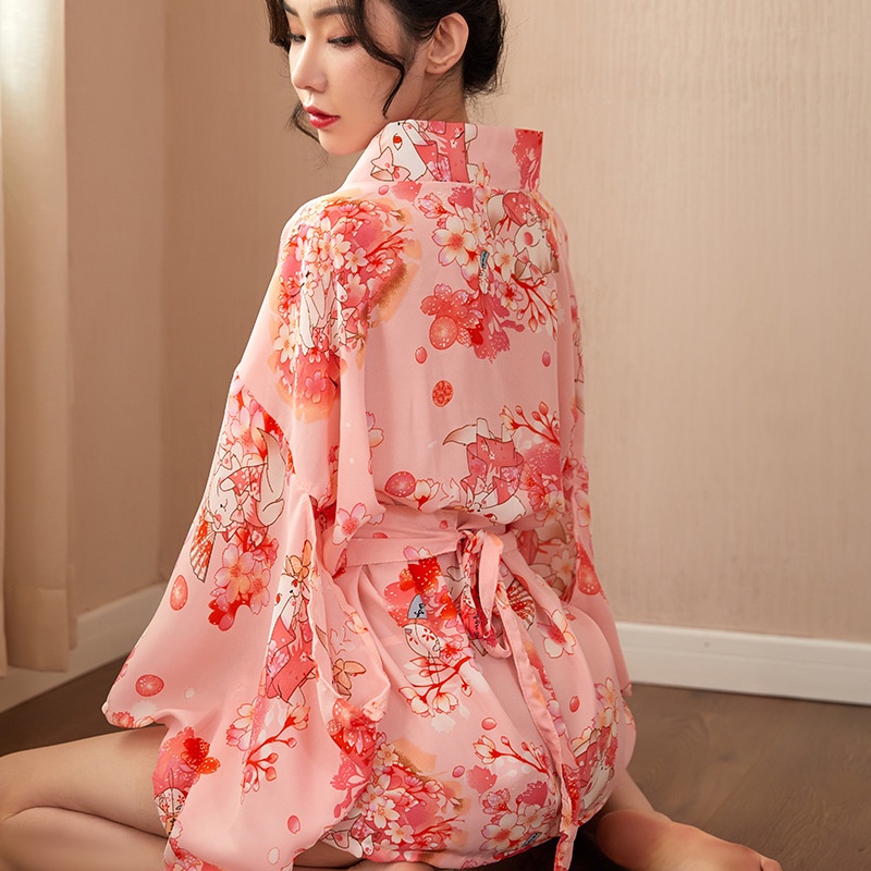 Sexy Lingerie Satin kimono Bunga-bunga Seksi V-Neck Baju tidur A562