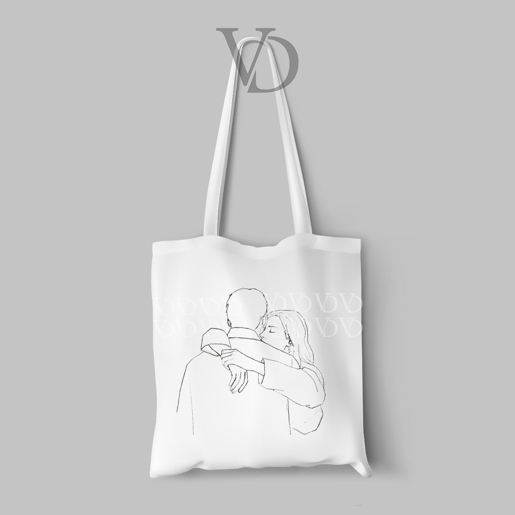 tote bag kanvas motif line art drawing / tas belanja aesthetic