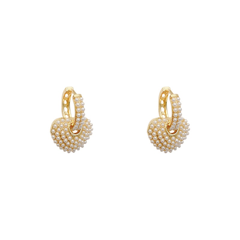 Anting Stud S925 silver needle Hias Liontin Hati Mutiara