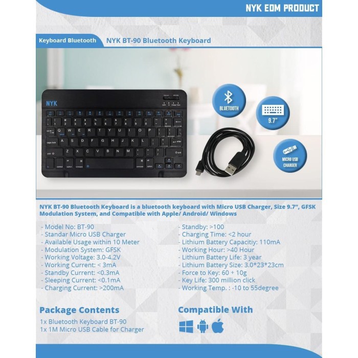 NYK BT-90 Keyboard Bluetooth Mini