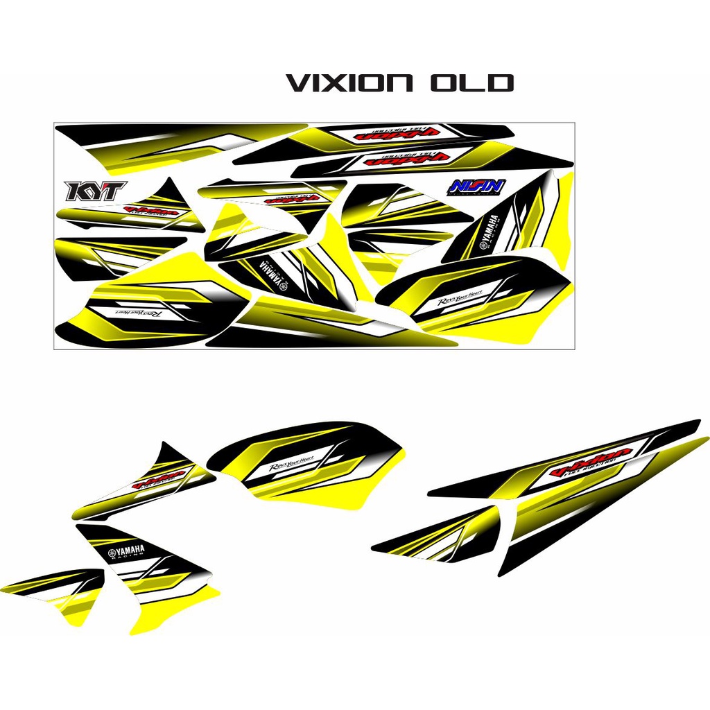 COD / VARIASI YAMAHA VIXION OLD STRIPING/STICKER VARIASI CUSTOM KUNING HITAM NEW