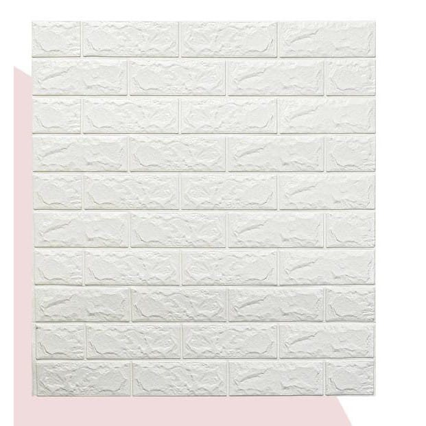 Wallpaper Tembok Dinding 3D Model Batu Bata Putih/Walpaper Tembok Dinding Untuk Mempercantik Ruangan-Putih