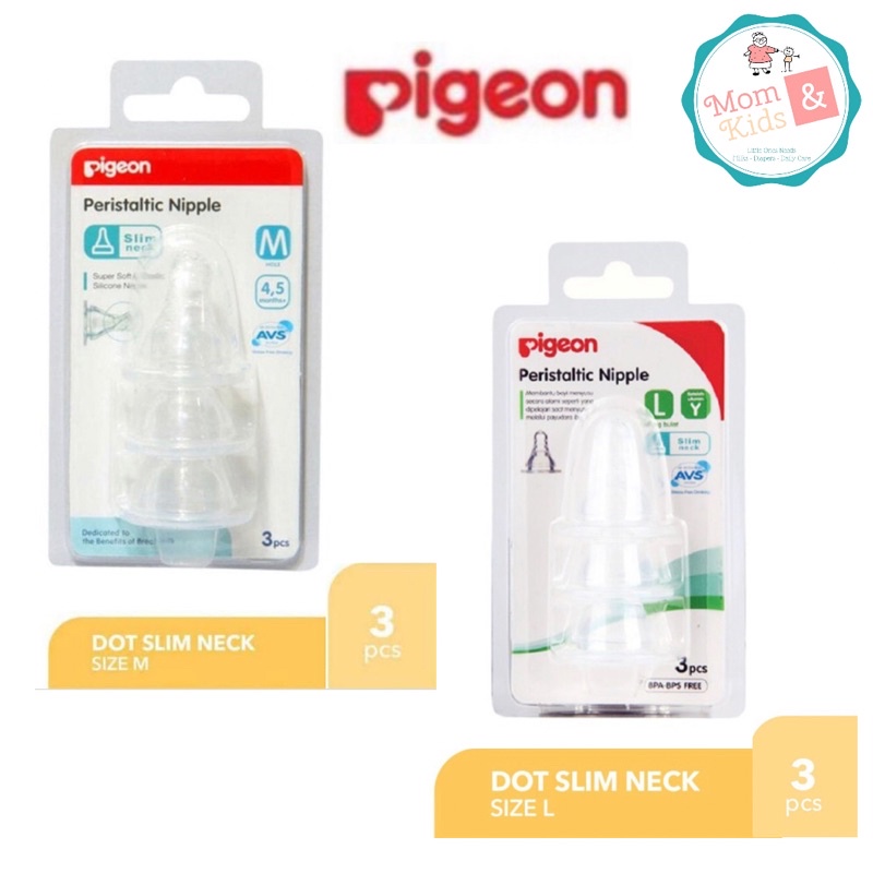 Pigeon Peristaltic Nipple Slim Neck L / M isi 3 pcs / Pigeon Dot Peristaltic size M / L