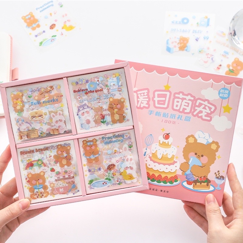 

[minni.id] 1Pcs Pastel Sweet Pink Rabbit and Bear Sticker