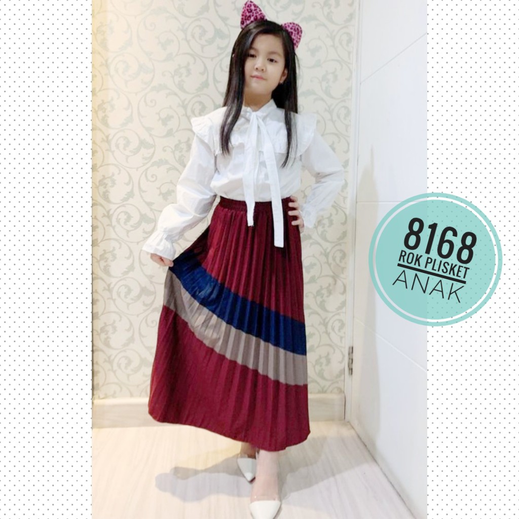 ROK PLISKET ANAK KOMBINASI 8168 PRISKET ANAK PANJANG PLEATED SKIRT FLARE SKIRT MAYUNG FLOWY REMPEL