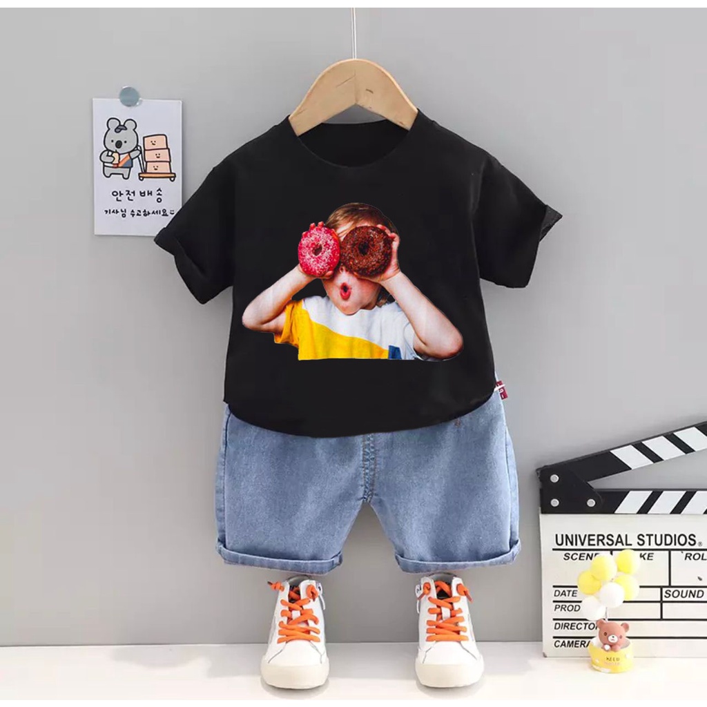 PROMO SETELAN BAJU ANAK MOTIF DONUTS CELANA DENIM 1-5 TAHUN SETELAN BAJU ANAK LAKI LAKI DAN PEREMPUAN ETRBARU