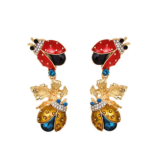 LRC Anting Tusuk Fashion Color Alloy Studded Insect Leaf Stud Earrings F91833