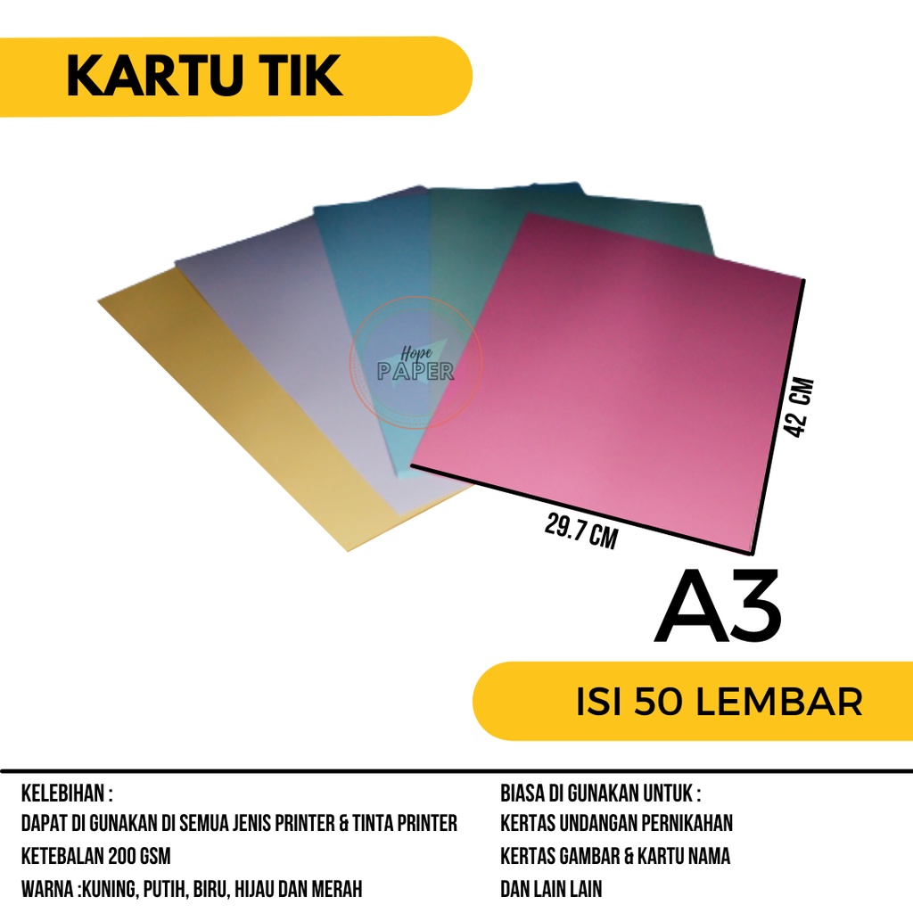 

Karton TIK A3 isi 50 lembar / Kertas TIK A3