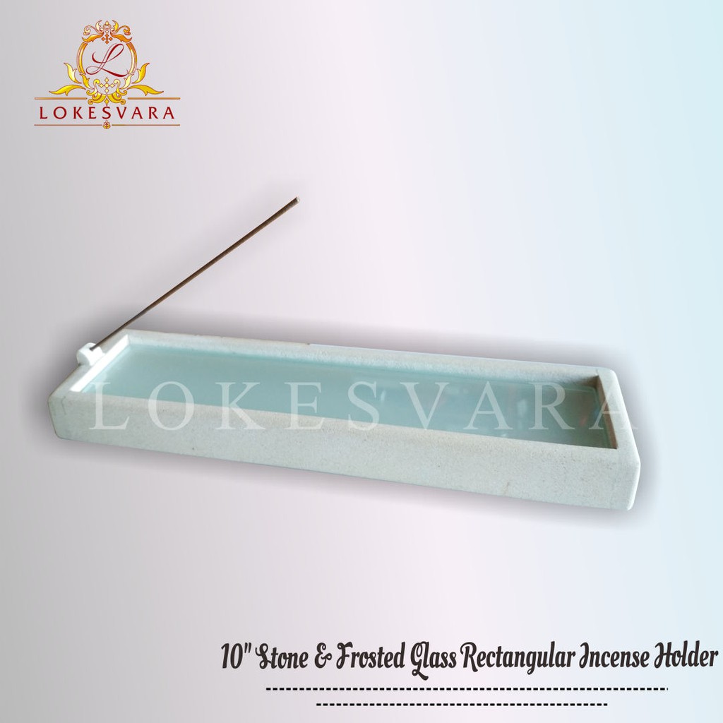 Tempat Dupa/Hiolo Batu/Stone & Frosted Glass Rectangular Incense Holder